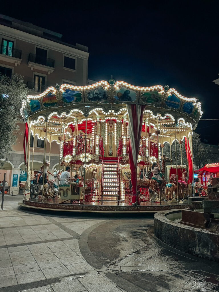 A carousel in Olbia by night