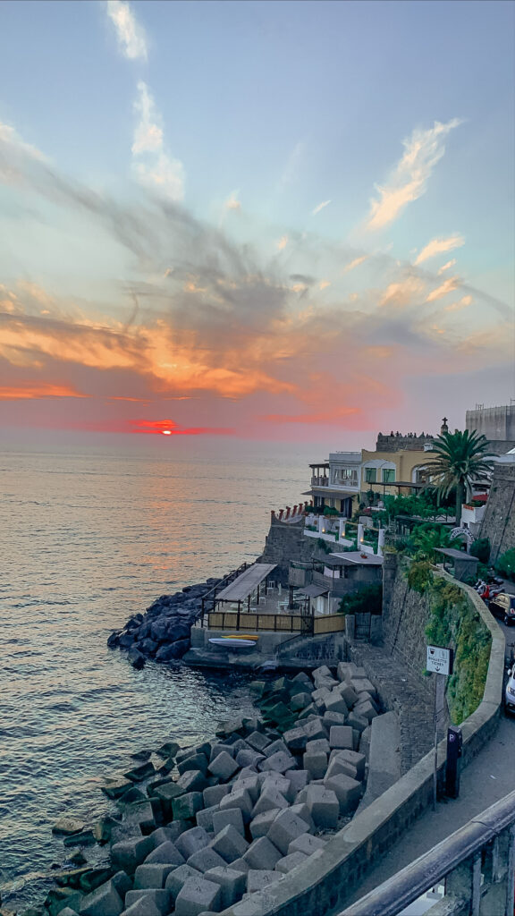 Sunset over the sea in Ischia