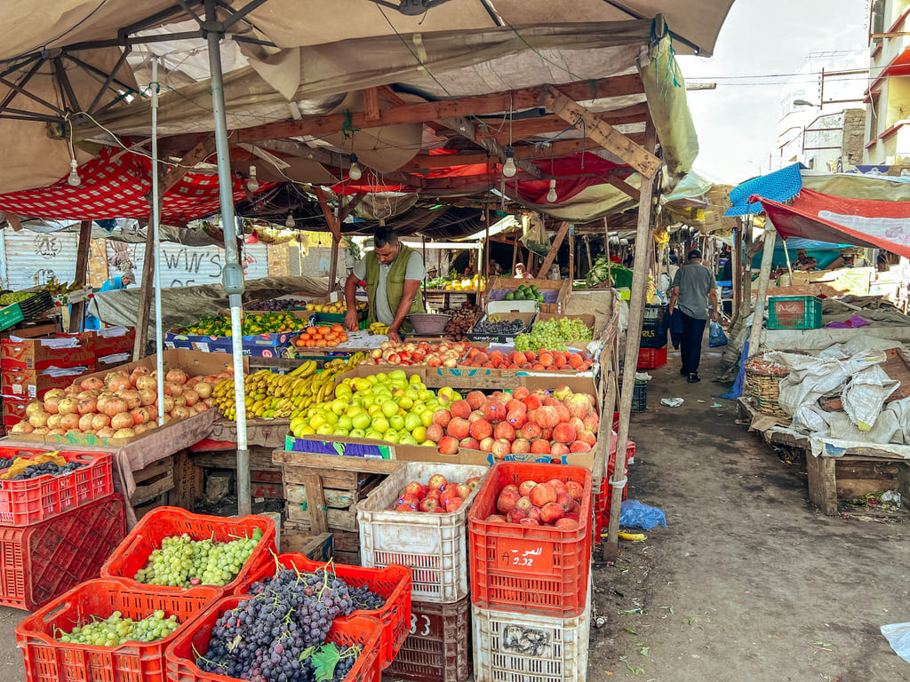 Fresh street market in narrow streets in Casablanca